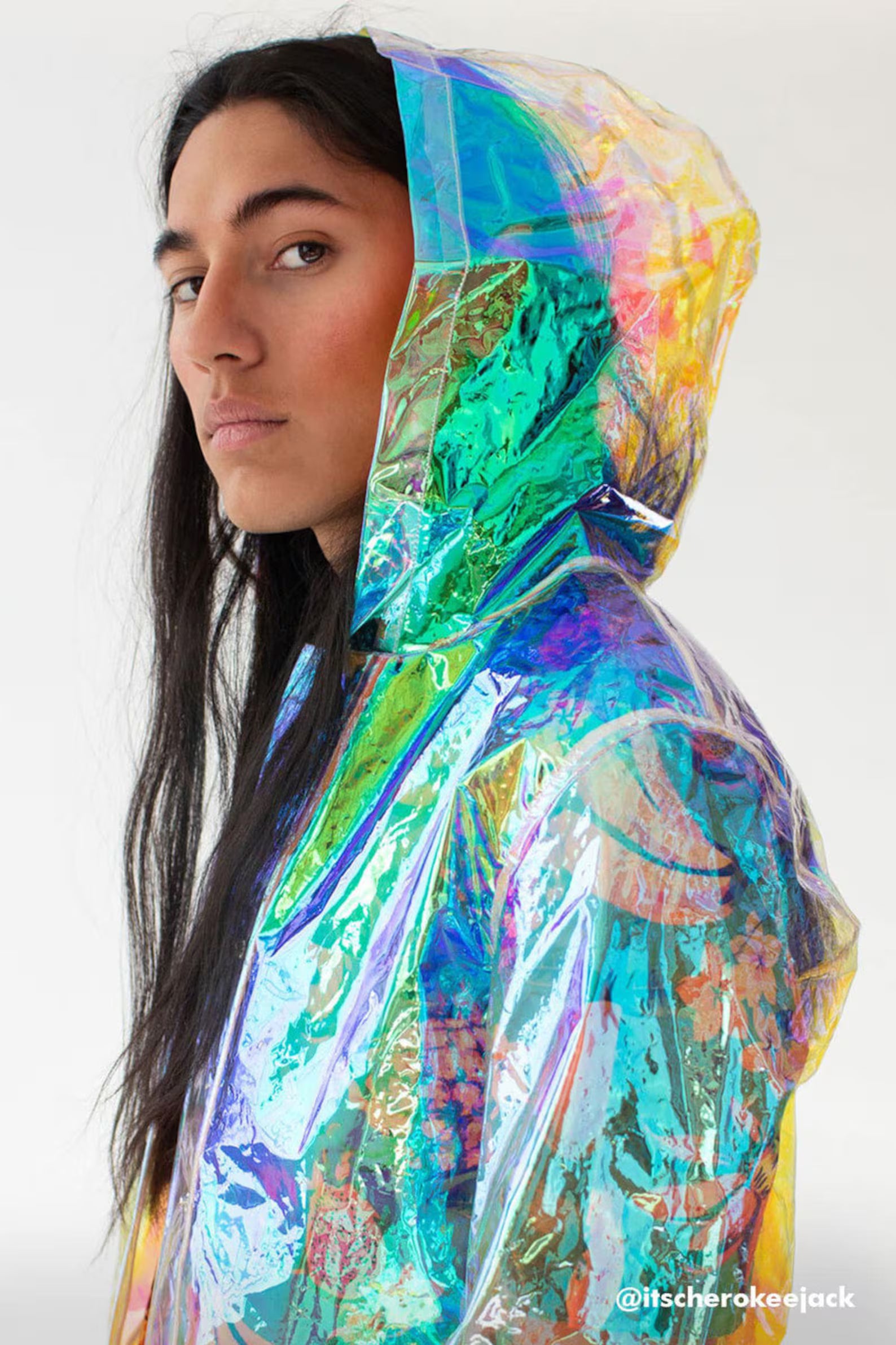 Holographic Jacket - Hologram Rain Coat - Unique Iridescent Rainbow Transparent Waterproof Fashion For Festival, Rave, EDM, Y2K Aesthetic